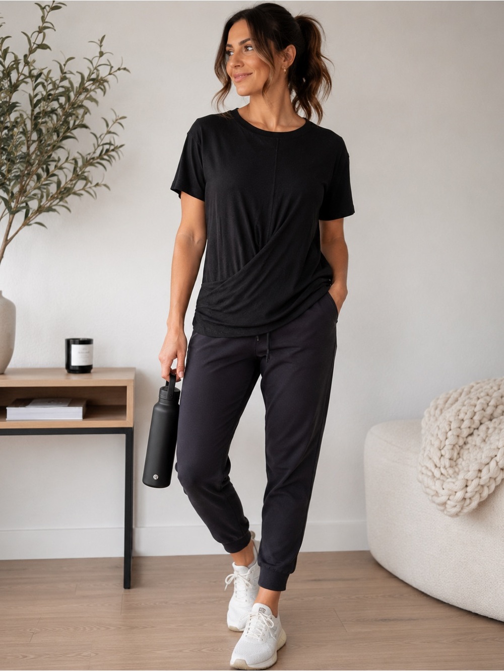 Lululemon Black Twist Front Ribbed Short Sleeve Top Women’s 8 Athleisure Casual